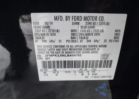 2020 Ford Edge Sel из США, поврежденный, VIN 2FMPK3J96LBA04785